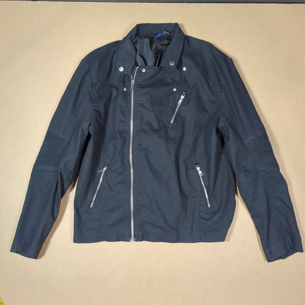 H&M Divided Men’s Black Moto Biker Jacket Zip Detail